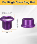 5 Pack M8 Aluminum Alloy Single Chain Ring Bolts For Bicycle Crankset Nuts And Chainwheel Screws Purple Finish Dope Upgrade Kit For Road And Mountain Bikes showing bolt dimensions.