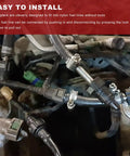 Two Pack Nylon Fuel Line Quick Connectors With Seal Ring, 3/8 To 5/16 Inch Push On Barb Adaptor installed in engine bay