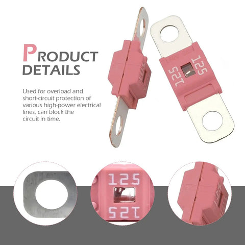 Heavy Duty 3 Pack 125A Midi High Current Fuses Rock Solid Automotive Bolt On Kit Flat Plate for electrical protection.