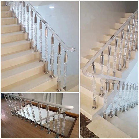 Totally Sleek And Built Tough Clear Acrylic Balusters For Deck Railing Transparent Stair Spindles With Heavy Duty Adjustable Metal Brackets Next Level Crystal Banister Posts 25 Pack 37 Inch on staircase