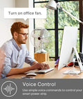 Man using voice control with Six Smart Outlets Power Strip With Three USB Ports, Surge Protector, no hub required.
