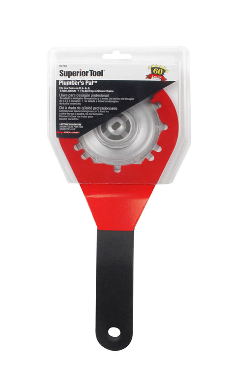 Universal DIY-Friendly Pro-Grade Sink Drain Wrench For Strainer Lock Nuts And Drop-In Shower Drains Red in packaging