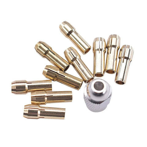 Beefy 11 Piece Brass Collet Chuck Set for Rotary Tools, Tight Grip and Precise Alignment with multiple diameter sizes