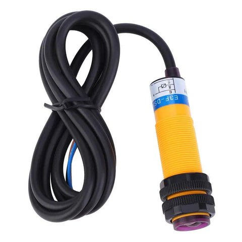Close-up of 10 Pack Infrared Diffuse Photoelectric Switch Sensor Module E3F-DS30C4 with yellow casing and black cable