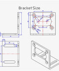 Technical drawing showing bracket size and dimensions for 12V Double Shaft DC Motor With Worm Gear Beefy 70 KG CM High Torque