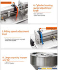 Heavy Duty Liquid And Paste Filling Machine Double Nozzle Pneumatic Piston Dispenser speed adjustment knobs and stainless hopper
