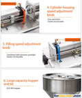 Plug And Play Pneumatic Piston Filling Machine With Double Nozzle For Liquids And Pastes Semi Automatic Horizontal Dispenser for valves and hopper adjustments.