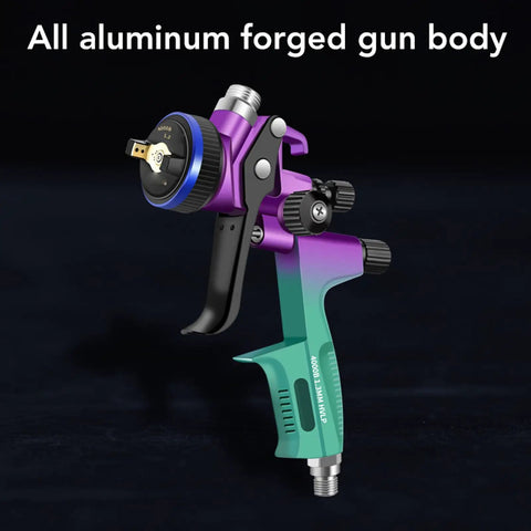 Professional HVLP Spray Kit With 600Ml Cup And 1.3Mm Nozzle showing aluminum forged gun body for smooth finishes.