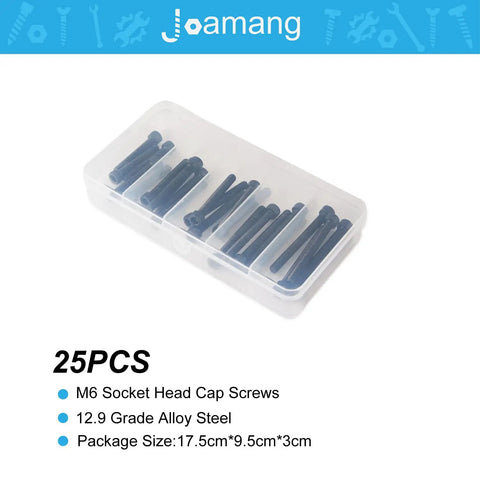 Hex Socket Head Cap Screws Set M6 Bolts 25 Pcs, 12.9 Grade Alloy Steel With Black Oxide Finish in a clear plastic box