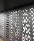 Heavy Duty Steel Rolling Tool Chest With Fourteen Deep Full Extension Drawers And Massive Mega Top Tray For Garage Organization Grease Monkey Approved Workhorse Cabinet, showing detailed pegboard wall with white dots.