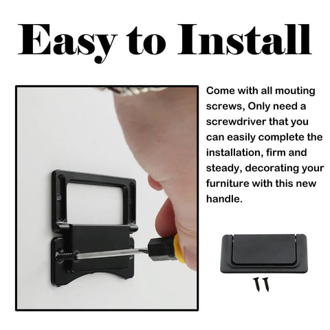 Installation of 3 Inch Flush Pull Handle Set For Recessed Drawers And Cabinets Black Hidden Pulls with screws, shown with a screwdriver.