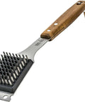 Grill Brush And Scraper For Outdoor Barbecue With Extended Wooden Handle And Replaceable Stainless Steel Bristle Head No Scratch Clean