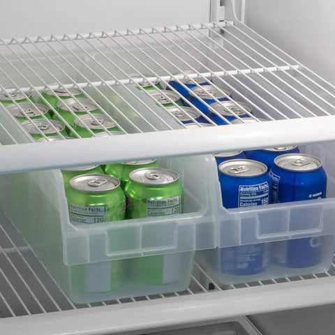 Blue Plastic Shelf Bins For Pantry Organization, Tough And Durable Nesting Bin Boxes, 18 Inch Long By 6 Inch Wide By 6 Inch High, 10 Pack Industrial Grade Storage holding cans in refrigerator