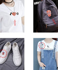 DIY Soldering Practice Kit For Beginners PCB Board Brooch Decoration With Skeleton Unicorn Heart And Insect Shapes displayed on clothing, bag, shoes.