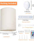 Wall Sconce With Fabric Shade 2 Pack Remote Control RGB LED Lighting Dimmable Lamps For Bedroom Living Room Hallway Wireless Color Changing Vibe Lighting Decor, packing contents with measurements and accessories.