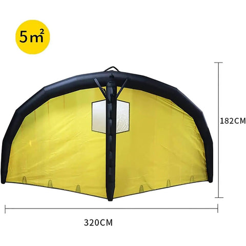 Dual Airbag Wing Foil Kitesurfing Trainer Kite With Window Design And Safety Window Panel in yellow nylon, 320x182cm