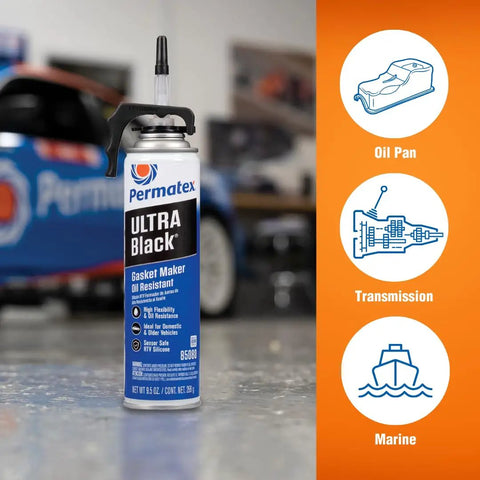 Ultra Black RTV Silicone Gasket Maker With Maximum Oil Resistance Sensor Safe Formula PowerBead Can 9.5 Oz on floor