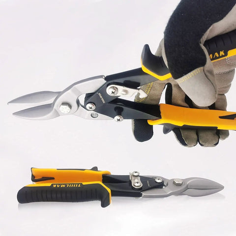 Premium 10 Inch Straight Cut Aviation Snips Rips Sheet Metal Like Butter Chrome Vanadium Steel 62HRC Hardness Non Slip Rubber Grip Bi Color Handle Heavy Duty Metal Cutter Built Tough Knuckle Saver