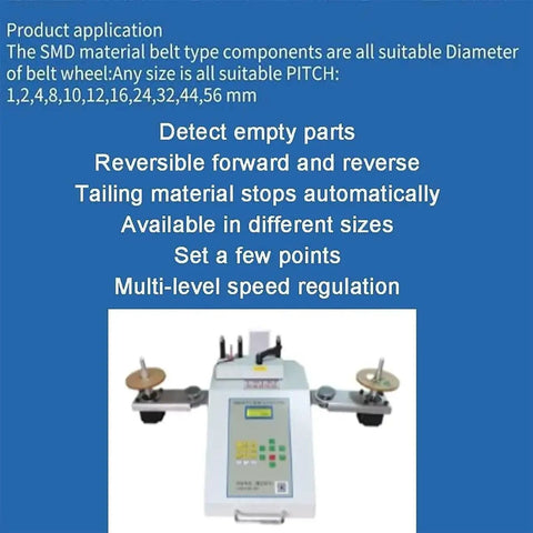 Rock Solid SMT SMD Parts Counting Machine With Auto Leakage Detection And LCD Display showing controls and adjustable feed for electronics assembly.