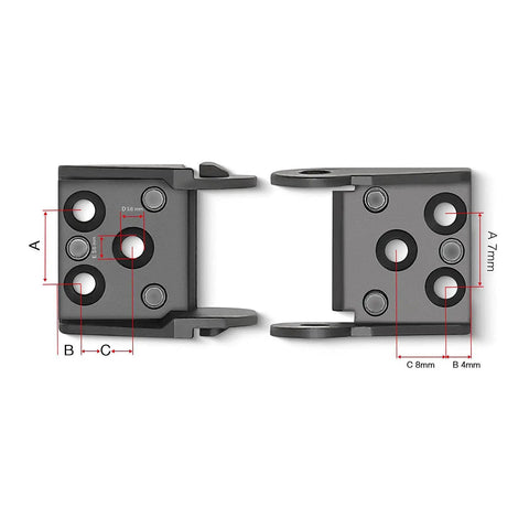 Two connectors of 39.3 Inch Open Type Drag Chain Carrier Cable For CNC Router And 3D Printer R18 Black with detailed measurements