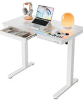 Glass Standing Desk With Drawers, 35 By 20 Inch Electric Adjustable Height, One Piece Tabletop, White Glass Surface With USB Charging Ports, Easy Install, WFH Ready Office Setup