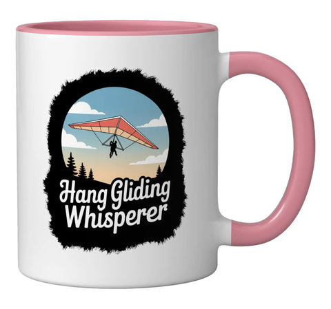 Hang Glider Whisperer Ceramic Mug With Bold Sky Art In Pink And White Coffee Cup For Hang Gliding Fans, Pilots, Instructors, And Adventurous Flyers, A Totally Dope Gift For Soaring Airsports Lovers And Everyday Brew Breaks