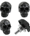 Badass Skull License Plate Screws And Motorcycle Plate Bolts Featuring Four Piece Black Fastener Set, 4 skull head bolts, heavy duty alloy.