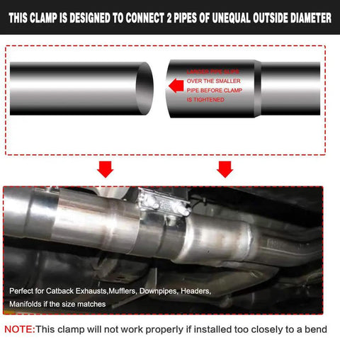 Image of Top Tier 2.5 Inch Lap Joint Band Clamp For Exhaust Systems 304 Stainless Steel Pipe Connector during installation.