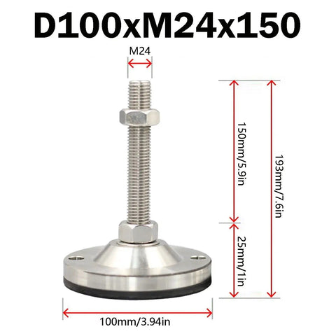 Heavy Duty Adjustable Furniture Leveling Feet Pair Thick Carbon Steel Threaded Base Stabilizer measuring 150mm height and 100mm diameter.