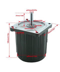 Heavy Duty 40W Micro AC Gear Motor With Sleek 12MM Shaft front view showing dimensions and design for compact projects.