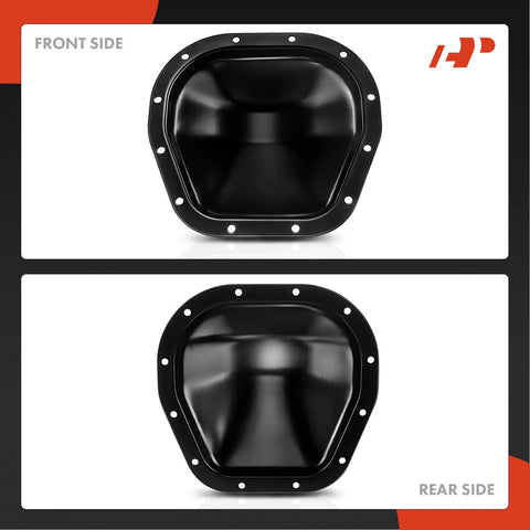 Tough As Nails 10.25 Inch Rear Differential Cover For Ford F 250 Super Duty 2017 To 2020 With 12 Bolt Mounting, shown from front and rear.