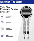 Front view of four RP-C10-ST thin-film pressure sensors with round diaphragm and dual metal leads