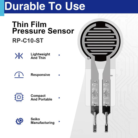Front view of four RP-C10-ST thin-film pressure sensors with round diaphragm and dual metal leads