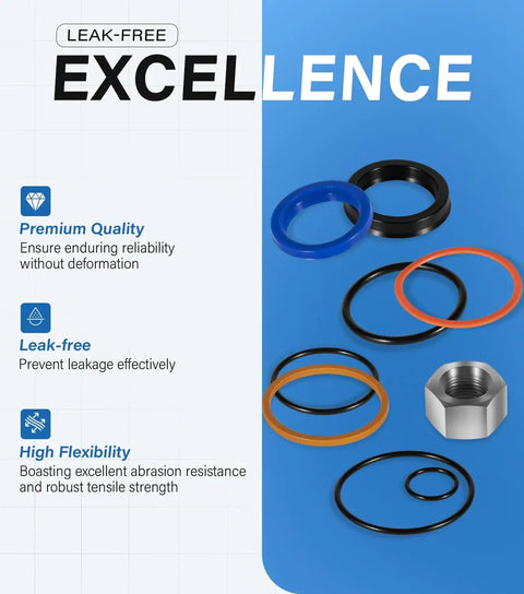Skid Steer Lift Hydraulic Cylinder Seal Kit 2 Inch Bore Rebuild Kit Fits 444 500 520 530 533 540 542B 543 600 610 620 630 642 642B 643 700 720 721 722 730 731 732 741 742 742B 743 743B 743DS 751 753 Heavy Duty And More Replaces OEM 7137769