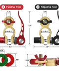 2 Pack Car Battery Terminal Connectors Quick Release Disconnect Ends, showing positive and negative heavy-duty copper terminals.