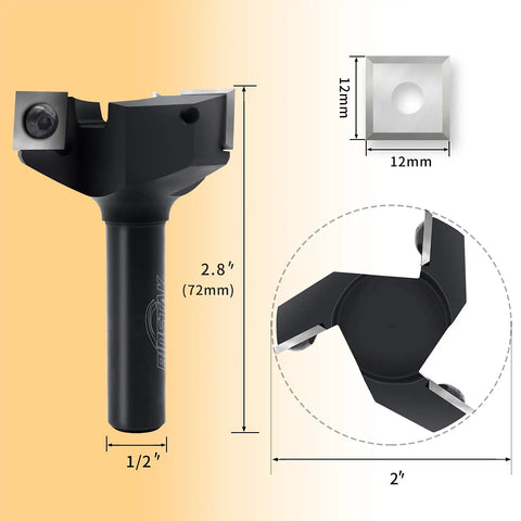CNC Spoilboard Surfacing Router Bit With One Half Inch Shank And Two Inch Cutting Diameter Three Wing Insert Carbide Planer Bit