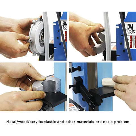 Heavy Duty Vertical Belt Sander 1500 Watt Belt Grinder And Polisher For Quick Change Sandpaper And Precision Finishing Rock Solid 220 Volt Shop Workhorse showing hands inserting materials for sanding.