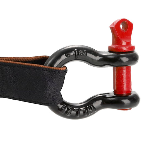 Close-up of 6 Pack Half Inch D Ring Shackle 2.0 Ton Capacity Heavy Duty Screw Pin For Tow Straps, black powder coated with red pin, side view.
