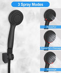 8 Inch High Pressure Rainfall Shower Head And Handheld Combo with 3 spray modes labeled: Powerful, Powerful+Massage, Massage