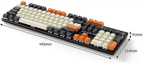 Slick Wired Mechanical Gaming Keyboard With Dope RGB Backlighting And Crisp Blue Clicky Keys Ergonomic Qwerty Design For PC Gamer Rig Upgrades And All Day Office Grinds, top view showing dimensions.