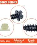 Heavy Duty Car License Plate Screw Kit With Nylon Insert Stainless Steel Self Tapping Bolts Rust Proof Hardware close-up of screws and plastic base