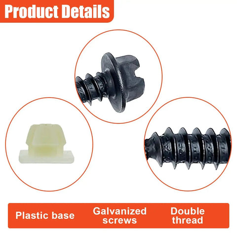 Heavy Duty Car License Plate Screw Kit With Nylon Insert Stainless Steel Self Tapping Bolts Rust Proof Hardware close-up of screws and plastic base