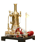 Fully Functional Steam Engine Model Kit For Adults With Boiler System, Generator And Lamp Stand, 38 Piece Educational Physics Experiment Toy For Hands On Learning And Steam Power Enthusiasts, metal engine with red wheel and lamp