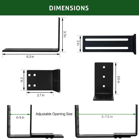 Dimensions of Adjustable Door Barricade Brackets For Inswing And Outswing Doors Heavy Duty U Shaped And C Brackets.