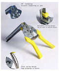 Type M Nail Ring Pliers Kit For DIY Cage Repair With Hog Ring Pliers One Hand Quick Install Includes 1200 Galvanized Nails And Stainless Railing Pliers Yellow Handy Tool Set For Poultry Fences And Bird Cages. Close-up of yellow handles and metal jaws.