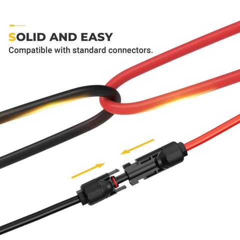 20 Feet 10 AWG Solar Extension Cable With Dual End Solar Connectors And Extra Pair Of Connectors Red And Black Copper Wire