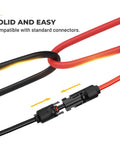 Red and black cables with connectors for 20Ft 10AWG Solar Extension Cable Kit With Male And Female Connectors, Extra Pair.