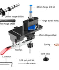 Effortlessly install cabinet hinges with precision using this all metal jig featuring 26mm and 35mm bits, dual depth lines, and a quick clamp.