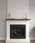 Claremont Ceiling Medallion Ten And Five Eighths Inch Outside Diameter Five And Three Quarter Inch Inside Diameter One Half Inch Projection Seven Inch Canopy Lightweight Primed For Easy Paint And Quick Installation on white brick wall above fireplace