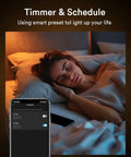 Woman relaxing in bed with Lumary Gimbal Smart Recessed Lighting 6 Inch w/Remote, RGBWW WiFi Can Light illuminating her space.